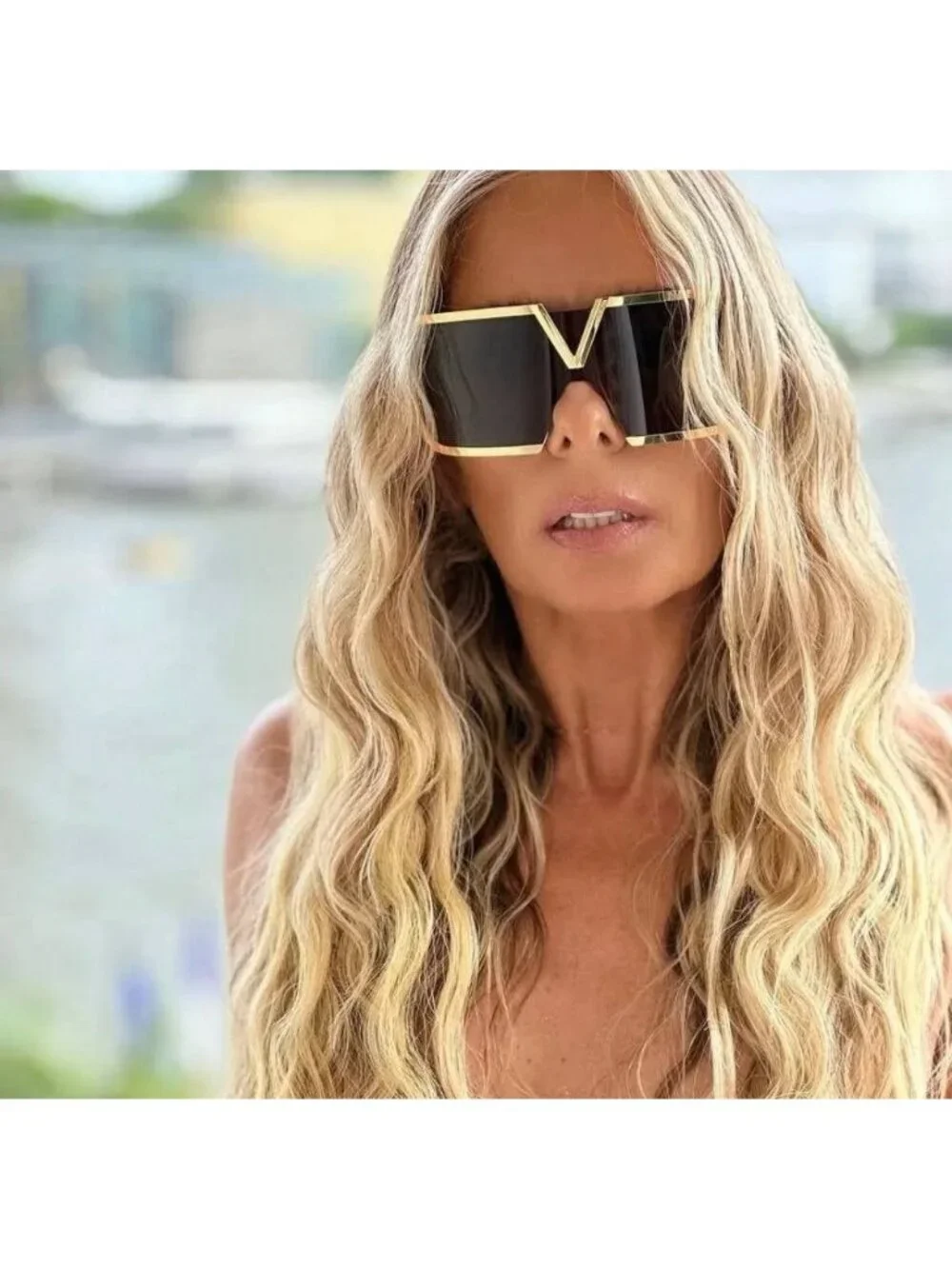 Valentino V-ROMASK VLS-120B Shield Sunglasses - Gold / Brown AR